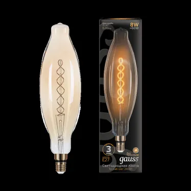Лампа светодиодная LED Vintage Filament Flexible BT120 8W E27 120*420mm Amber 620lm 2400K 1/10 | 156802008 | Gauss