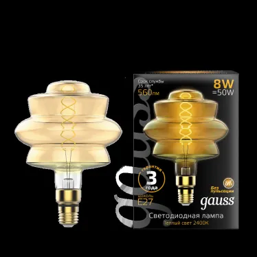 Лампа светодиодная Led Vintage Filament Flexible BD180 8W 560lm E27 180*250mm Golden 2400K 1/4 | 161802008 | Gauss