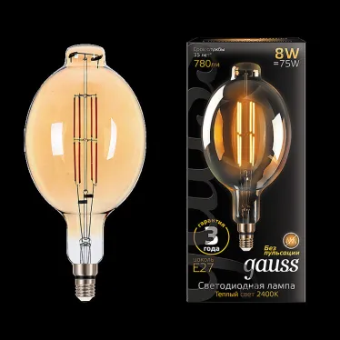 Лампа светодиодная LED Vintage Filament BT180 8W E27 180*360mm Amber 780lm 2400K 1/6 | 151802008 | Gauss