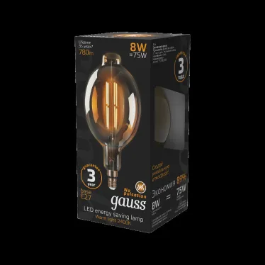 Лампа светодиодная LED Vintage Filament BT180 8W E27 180*360mm Amber 780lm 2400K 1/6 | 151802008 | Gauss