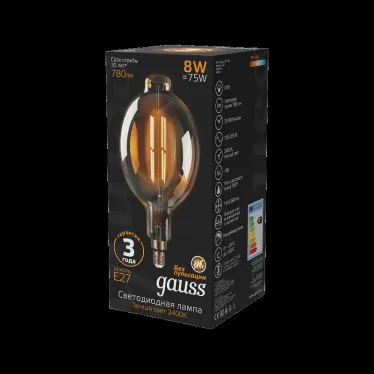 Лампа светодиодная LED Vintage Filament BT180 8W E27 180*360mm Amber 780lm 2400K 1/6 | 151802008 | Gauss