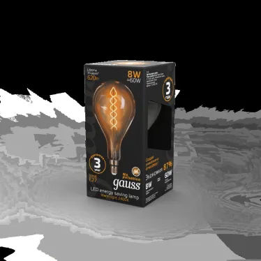 Лампа светодиодная LED Vintage Filament Flexible A160 8W E27 160*300mm Amber 620lm 2400K 1/6 | 150802008 | Gauss