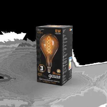 Лампа светодиодная LED Vintage Filament Flexible A160 8W E27 160*300mm Amber 620lm 2400K 1/6 | 150802008 | Gauss