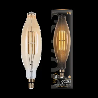 Лампа светодиодная LED Vintage Filament BT120 8W E27 120*420mm Amber 780lm 2400K 1/10 | 155802008 | Gauss