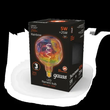 Лампа светодиодная LED Filament Rainbow Spiral G150CR 5W E27 250lm 1800K 1/6 | 1007802103 | Gauss