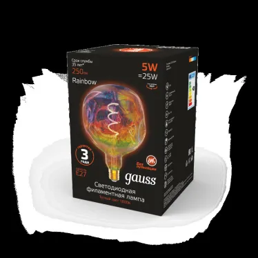 Лампа светодиодная LED Filament Rainbow Spiral G150CR 5W E27 250lm 1800K 1/6 | 1007802103 | Gauss