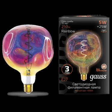 Лампа светодиодная LED Filament Rainbow Spiral G150CR 5W E27 250lm 1800K 1/6 | 1007802103 | Gauss