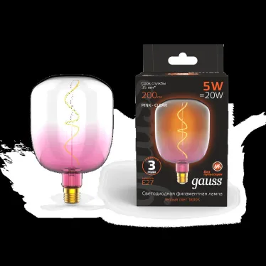 Лампа светодиодная LED Filament Flexible V140-DC Pink-Clear E27 5W 200lm 1800K 140*200mm 1/6 | 1010802105 | Gauss