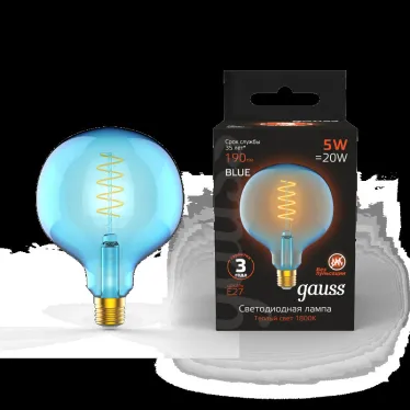 Лампа светодиодная LED Filament Flexible G125-C Sky Blue E27 5W 190lm 1800K 125*178mm 1/10 | 1013802105 | Gauss