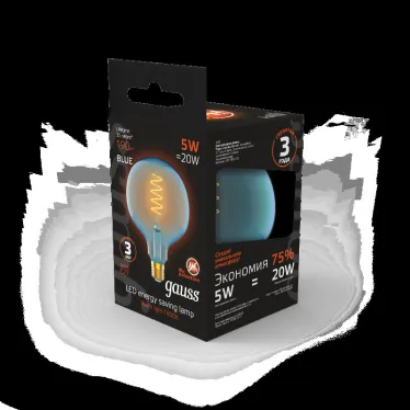 Лампа светодиодная LED Filament Flexible G125-C Sky Blue E27 5W 190lm 1800K 125*178mm 1/10 | 1013802105 | Gauss