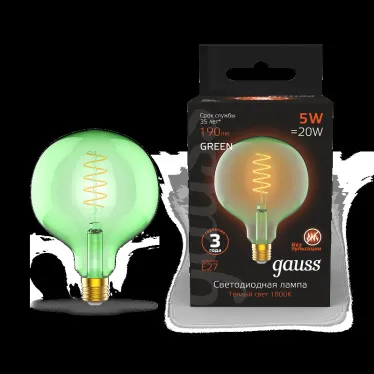 Лампа светодиодная LED Filament Flexible G125-C Green E27 5W 190lm 1800K 125*178mm 1/10 | 1012802105 | Gauss