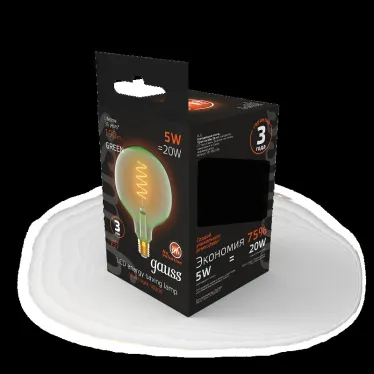Лампа светодиодная LED Filament Flexible G125-C Green E27 5W 190lm 1800K 125*178mm 1/10 | 1012802105 | Gauss