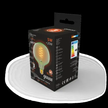 Лампа светодиодная LED Filament Flexible G125-C Green E27 5W 190lm 1800K 125*178mm 1/10 | 1012802105 | Gauss