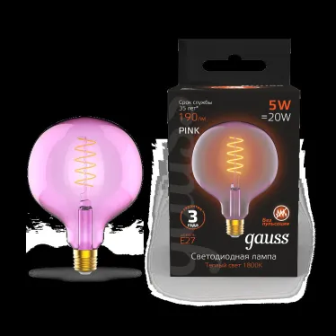 Лампа светодиодная LED Filament Flexible G125-C Pink E27 5W 190lm 1800K 125*178mm 1/10 | 1011802105 | Gauss