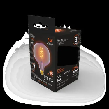 Лампа светодиодная LED Filament Flexible G125-C Pink E27 5W 190lm 1800K 125*178mm 1/10 | 1011802105 | Gauss