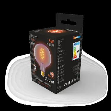 Лампа светодиодная LED Filament Flexible G125-C Pink E27 5W 190lm 1800K 125*178mm 1/10 | 1011802105 | Gauss