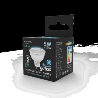 Лампа светодиодная LED 5Вт GU5.3 220В 4100К MR16 | 101505205 | Gauss