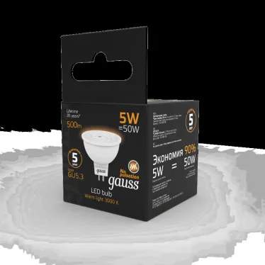 Лампа светодиодная LED 5Вт GU5.3 220В 3000К MR16 | 101505105 | Gauss