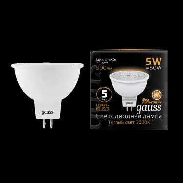 Лампа светодиодная LED 5Вт GU5.3 220В 3000К MR16 | 101505105 | Gauss