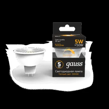 Лампа светодиодная LED 5W MR16 GU10-dim 3000K диммир. | 101506105-D | Gauss