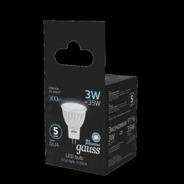 Лампа светодиодная LED 3Вт GU4 220В 4100К MR11 d35х45мм | 132517203 | Gauss