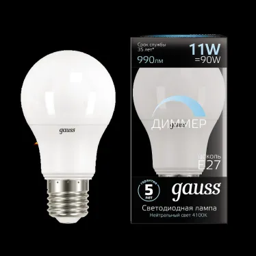 Лампа светодиодная LED 11Вт E27 220В 4100К A60, диммируемая | 102502211-D | Gauss