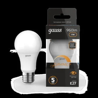 Лампа светодиодная LED 11Вт E27 220В 3000К A60, диммируемая | 102502111-D | Gauss