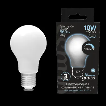 Лампа светодиодная LED 10Вт E27 220В 4100К A60, диммируемая | 102202210-D | Gauss