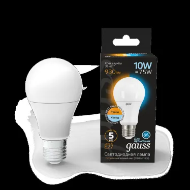 Лампа светодиодная LED 10Вт E27 220В 2700К/4100К СТС A60 | 102502110-T | Gauss