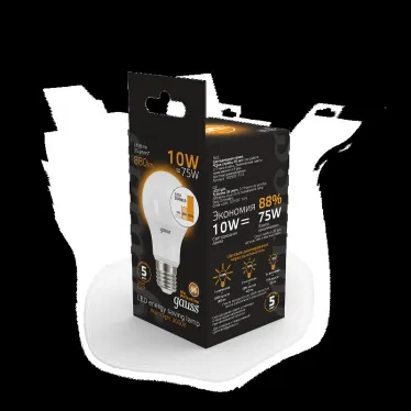 Лампа светодиодная LED 10Вт E27 220В 2700К A60, диммируемая | 102502110-S | Gauss