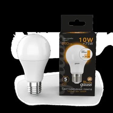 Лампа светодиодная LED 10Вт E27 220В 2700К A60, диммируемая | 102502110-S | Gauss