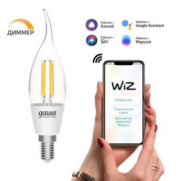 Лампа светодиодная филаментная Smart Home DIM E14 CF35 4,5 Вт 1/10/40 | 1260112 | Gauss