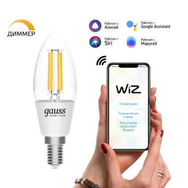 Лампа светодиодная филаментная Smart Home DIM E14 C35 4,5 Вт 1/10/40 | 1230112 | Gauss