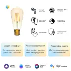Лампа светодиодная филаментная Smart Home DIM+CCT E27 ST64 Golden 6,5 Вт 2000-5500 К 1/10/40 | 1310112 | Gauss