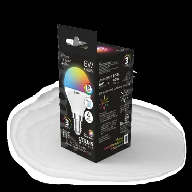 Лампа светодиодная Smart LED Шар G45 6W E14 RGBW+dim 1/10/100 | 105101406 | Gauss