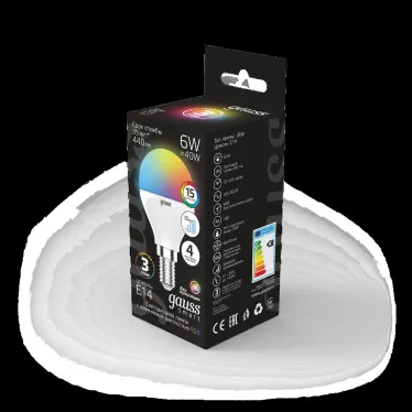 Лампа светодиодная Smart LED Шар G45 6W E14 RGBW+dim 1/10/100 | 105101406 | Gauss