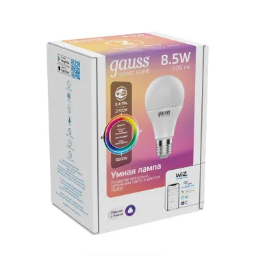 Лампа Светодиодная Smart Home RGBW E27 A60 8.5 Вт 2700-6500K 1/10/100 | 1170112 | Gauss
