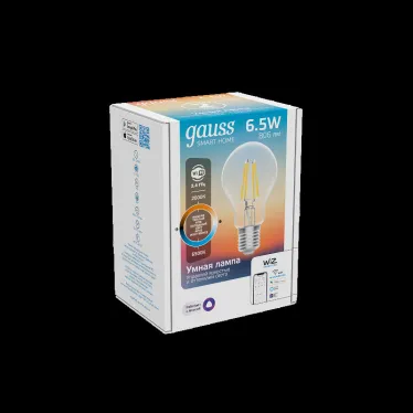 Лампа светодиодная филаментная Smart Home DIM+CCT E27 A60 6,5Вт 2000-6500 К 1/10/40 | 1220112 | Gauss