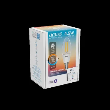 Лампа светодиодная филаментная Smart Home DIM+CCT E14 C35 4,5 Вт 2000-6500 К 1/10/40 | 1250112 | Gauss