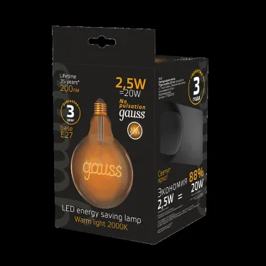 Лампа светодиодная LED Filament G125 E27 2,5W Golden 200lm 2000K 1/20 | 175802003 | Gauss