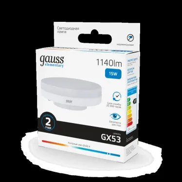 Лампа светодиодная LED Elementary GX53 15W 1140lm 6500K 1/10/100 | 83835 | Gauss