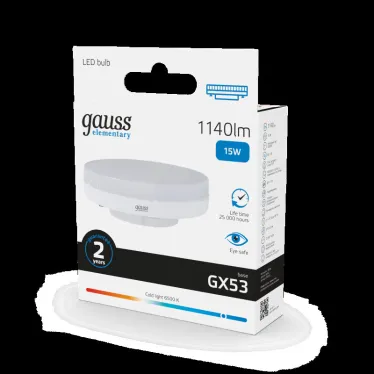 Лампа светодиодная LED Elementary GX53 15W 1140lm 6500K 1/10/100 | 83835 | Gauss