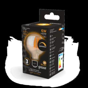 Лампа светодиодная Filament G95 6W 620lm 2400К Е27 golden диммируемая | 105802006-D | Gauss