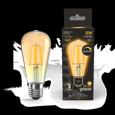 Лампа светодиодная Filament ST64 6W 620lm 2400К Е27 golden диммируемая | 102802006-D | Gauss