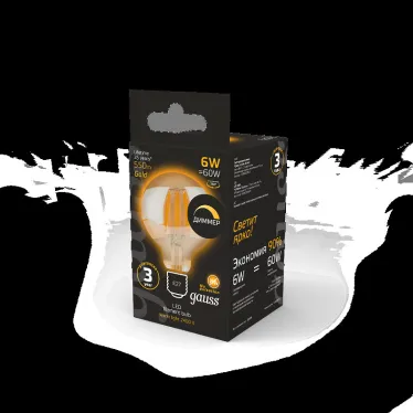 Лампа светодиодная Filament G95 6W 620lm 2400К Е27 golden диммируемая | 105802006-D | Gauss