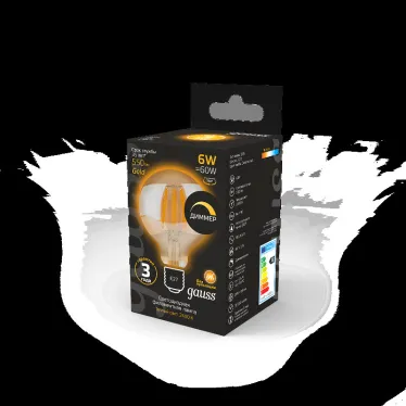 Лампа светодиодная Filament G95 6W 620lm 2400К Е27 golden диммируемая | 105802006-D | Gauss