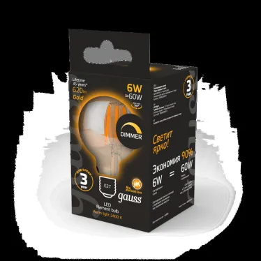 Лампа светодиодная Filament G95 6W 620lm 2400К Е27 golden диммируемая | 105802006-D | Gauss