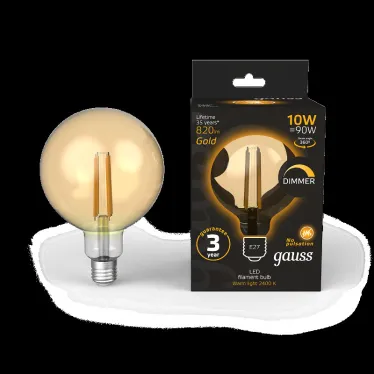 Лампа светодиодная Filament G125 10W 820lm 2400К Е27 golden диммируемая | 158802010-D | Gauss
