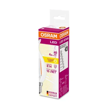 Лампа светодиодная LED SCL BA40 4W/827 230V CL FIL E14 470lm FS1 | 4058075055452 | Osram