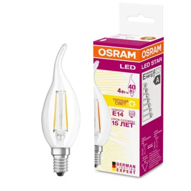 Лампа светодиодная LED SCL BA40 4W/827 230V CL FIL E14 470lm FS1 | 4058075055452 | Osram